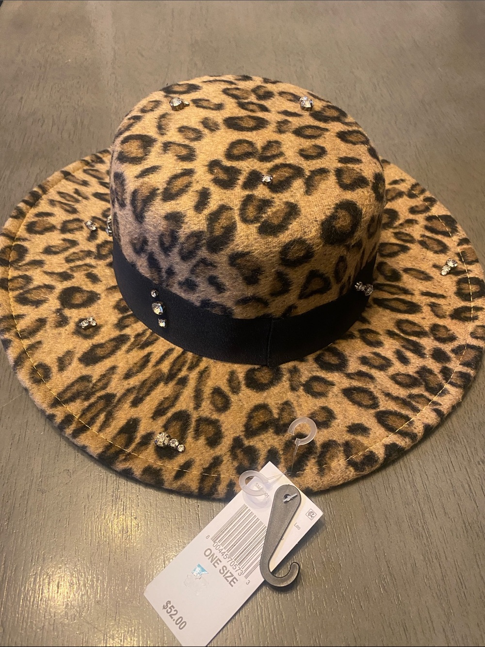 Steve Madden Leopard Print Wide Brim Hat with Rhinestones - Brown & Black